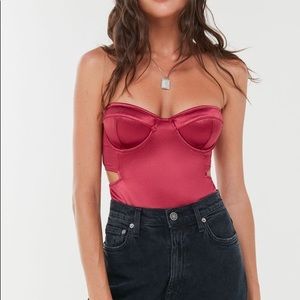 Red satin bodysuit Urban Outfitters